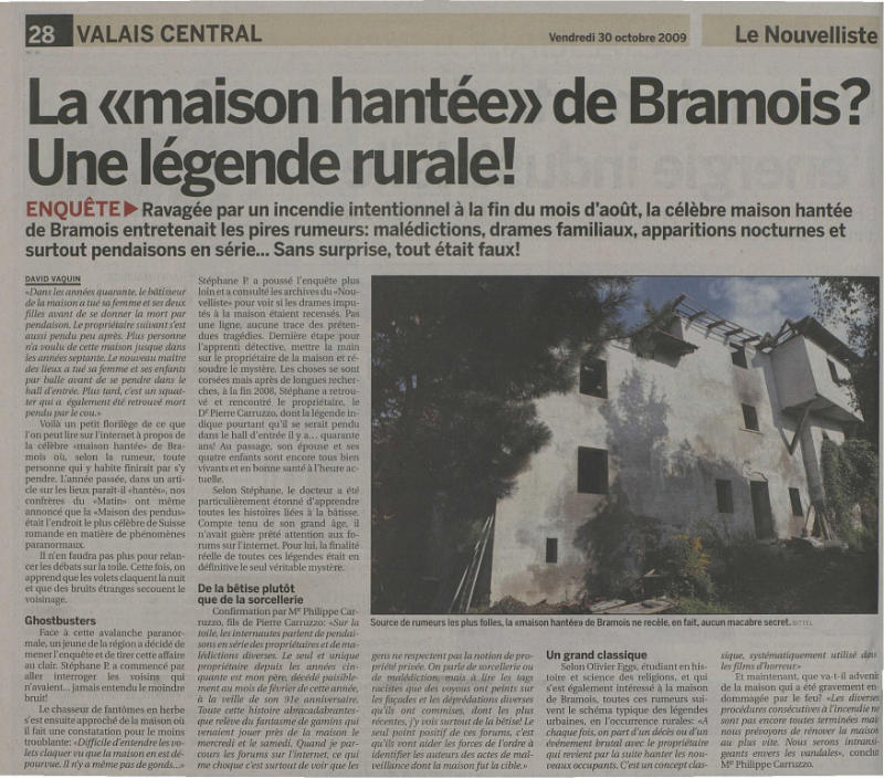 article nouvelliste maison hantée bramois